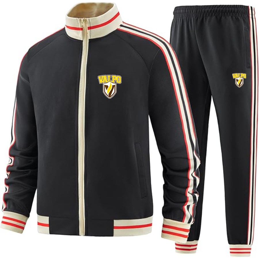 Men's Valparaiso Crusaders Tracksuit with Bold Striped Accents and Zippered Front